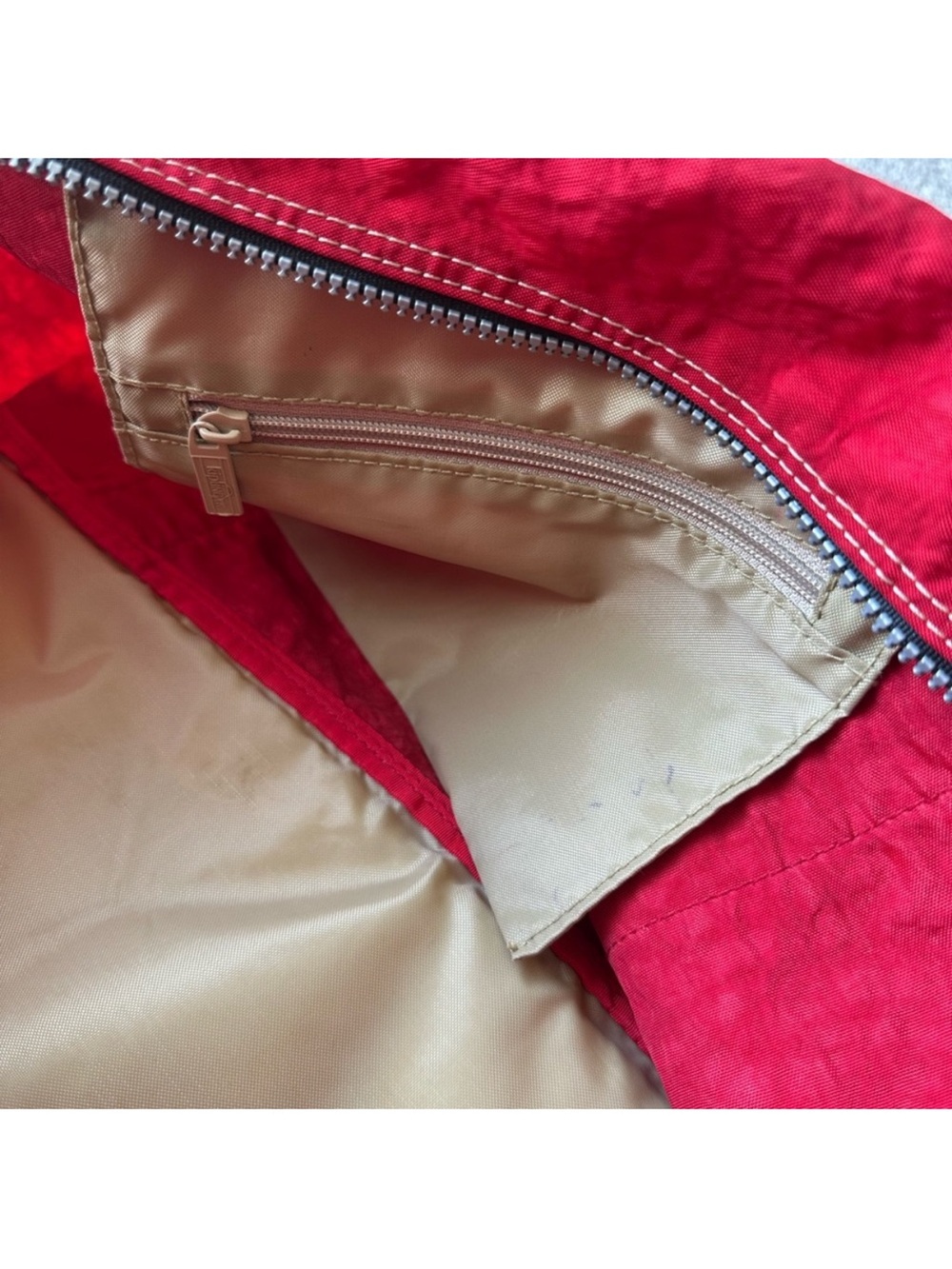 Vintage Kipling Red Canvas Dual-Handle Travel Tote with Front and Side Zips - Picture 11 of 11